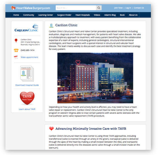 Carilion Clinic Heart Valve Microsite