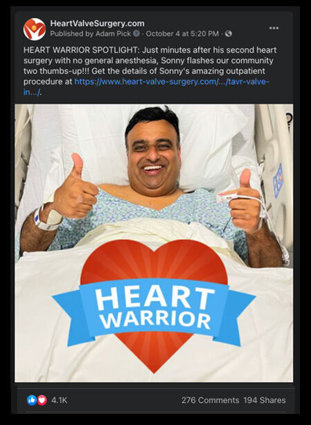 Sonny Facebook Likes After TAVR &amp; SAVR