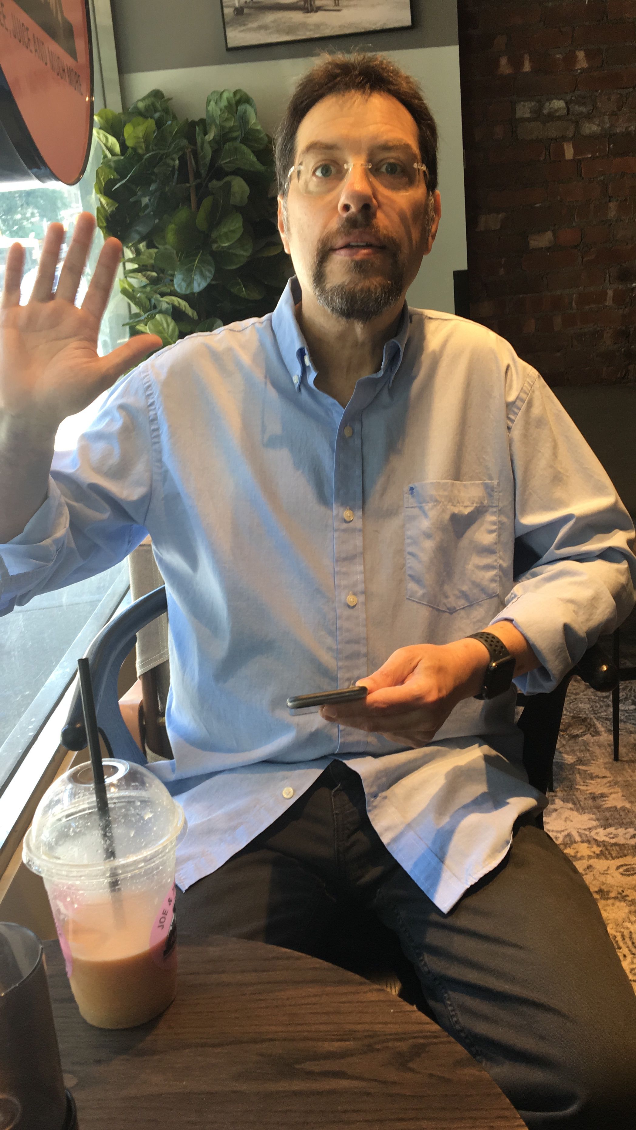 Today, having an energizer juice at Joe & the Juice close to Mount Sinai, after a follow up visit with the surgical team. Still a few little kinks to iron out, but nobody would guess this is a guy who just had the surgery and complications Mike had such a