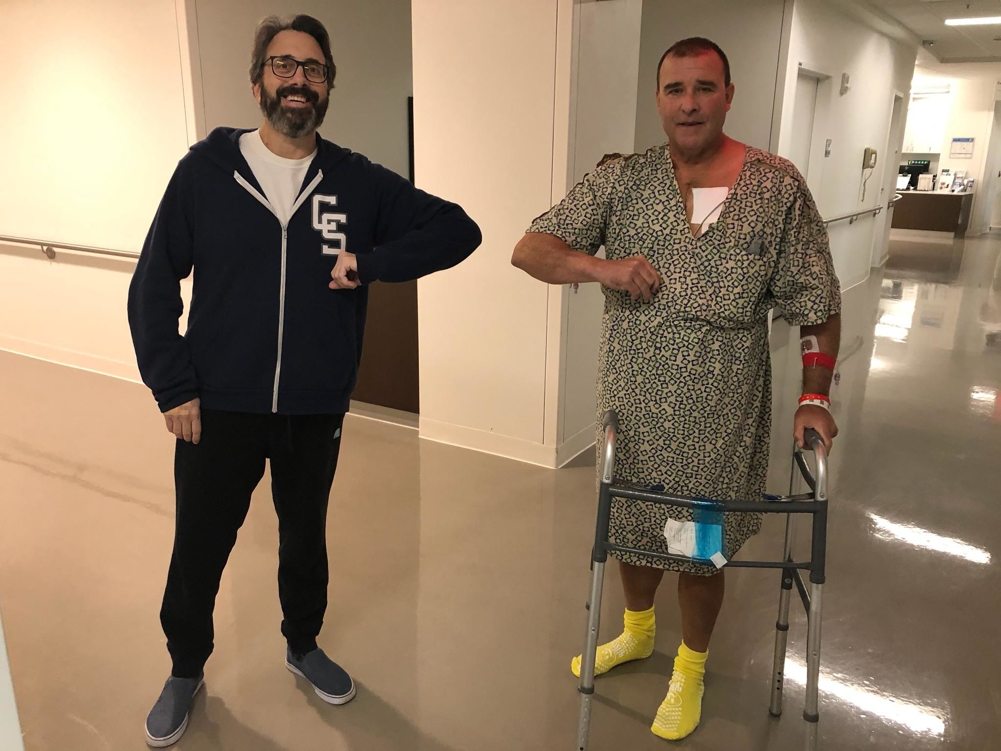 Now this is it. Larry Studmuffin Manshel is on the left and I am still in my pajamas on the right. Larry got discharged a day ahead of me but he still called to check on me. Our wives also found support from each other which was very comforting. Larry and