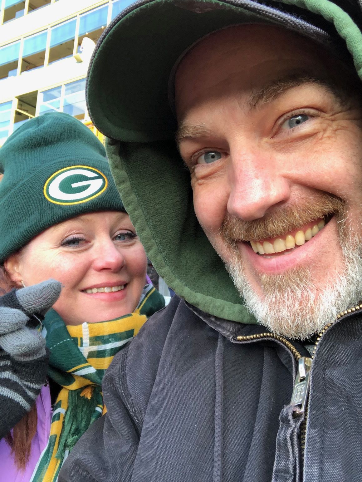 My girlfriend and I am Lambeau, watching my Packers!