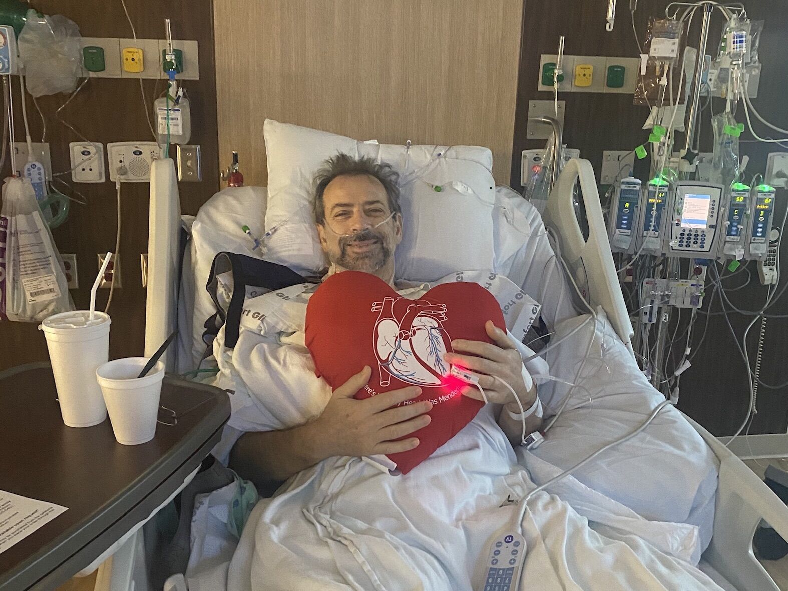 In the ICU about 6 hours after my surgery on Friday. I may keep that hair style long term!