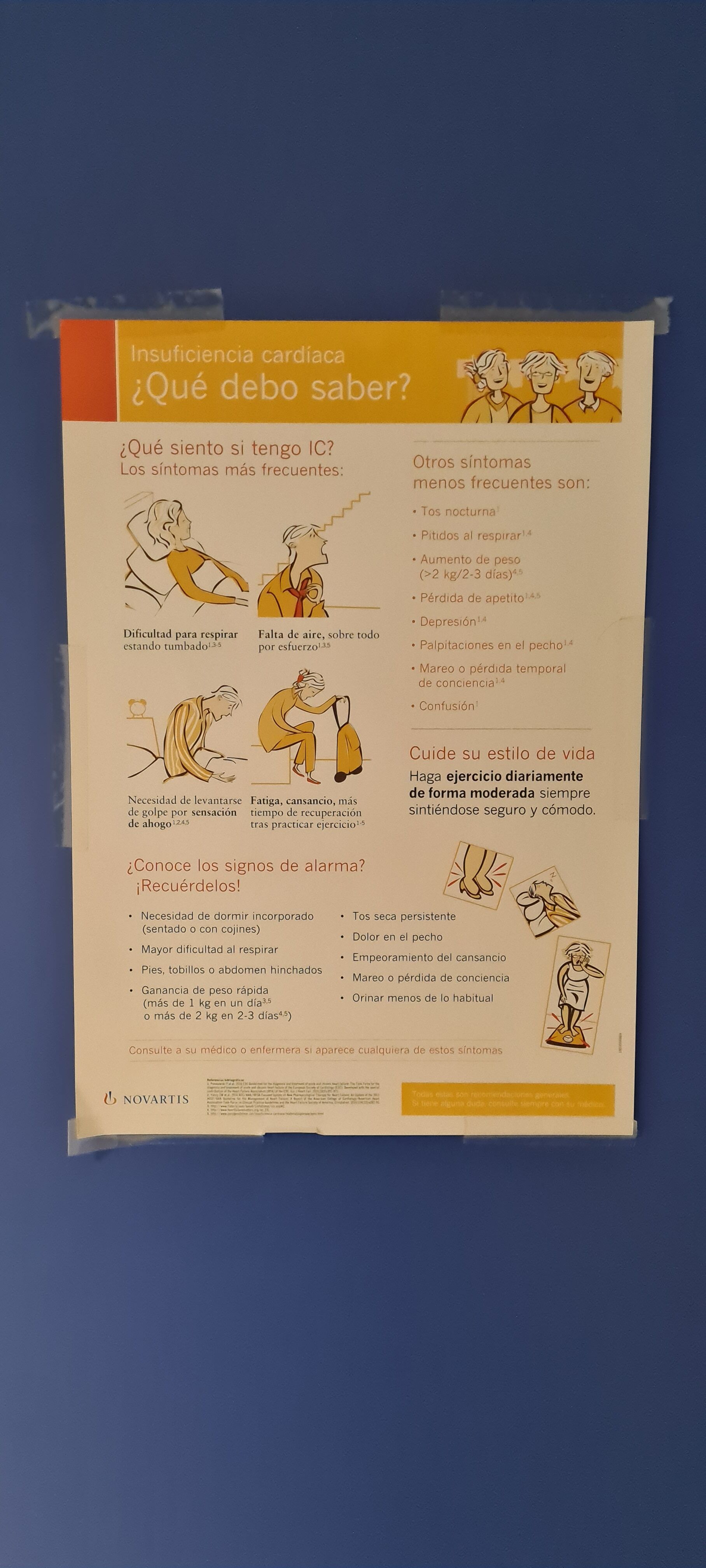 I was very glad to see that in Spanish hospitals they have everything clearly and simply explained for people with heart conditions. This poster informs patients on Heart failure symptoms: dry cough, difficulty breathing if lying down horizontally etc