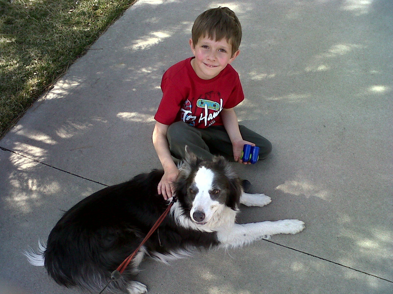 My border collie, Zap and grandson, Alex
