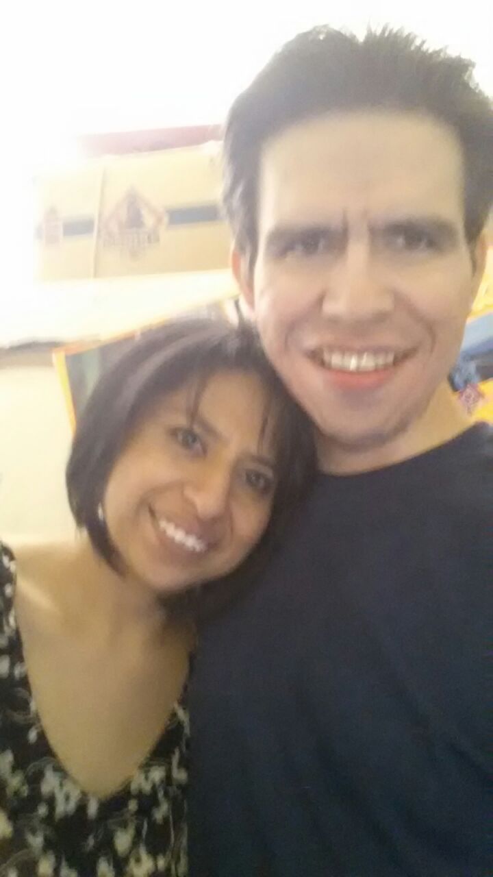 This is me, three weeks after surgery, with Dulce.
She is just a wonderful person that has helped me and supported me throughout all this.