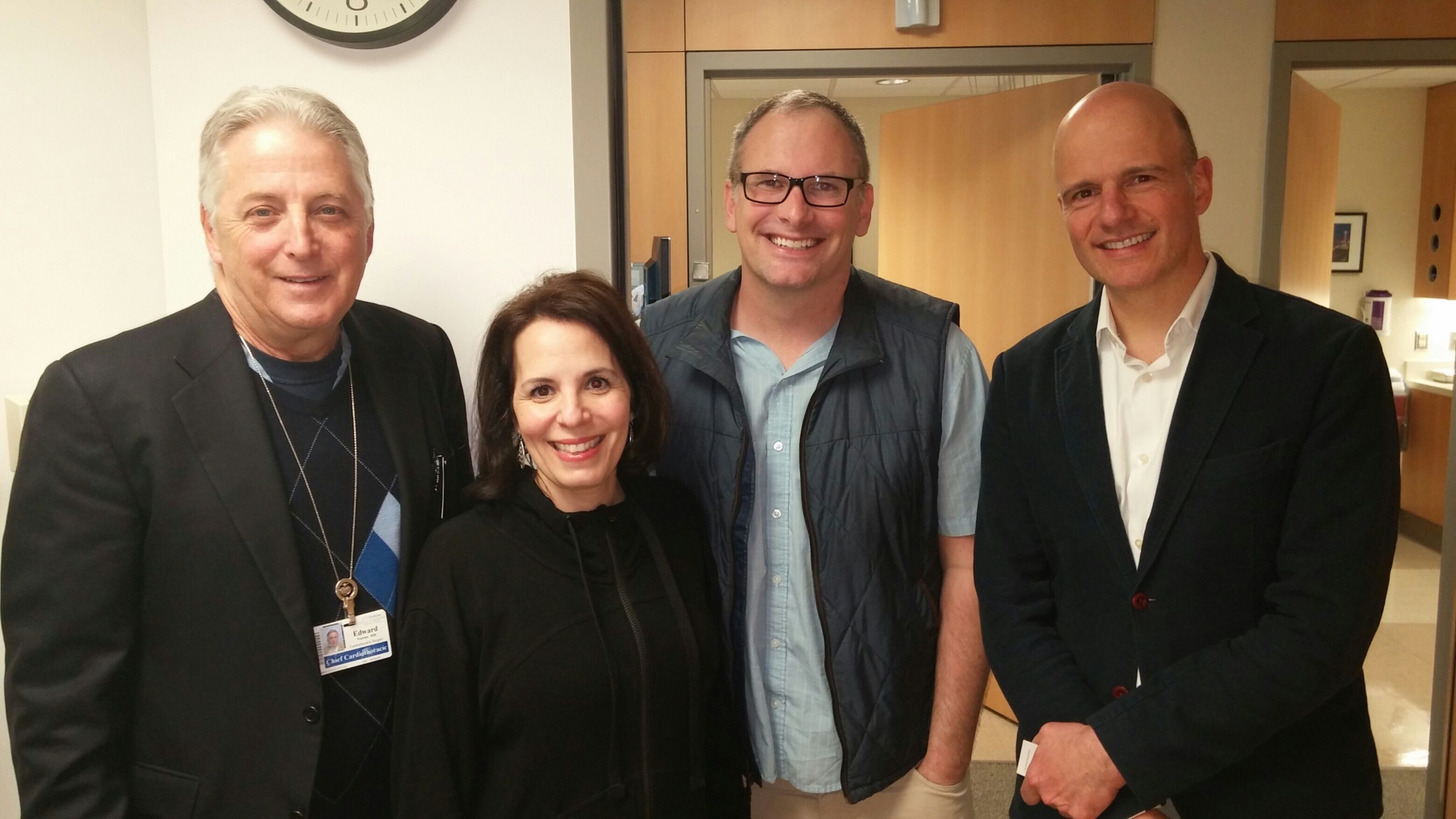 Pat B. & I met on this website (Pat is wearing glasses). We realized we both had follow up appts @ the same time today. Thanks to Adam Pick, Pat & I connected. The other two in pic are Dr. Verrier my surgeon & Dr. Mackensen ICU Anesthiologist.