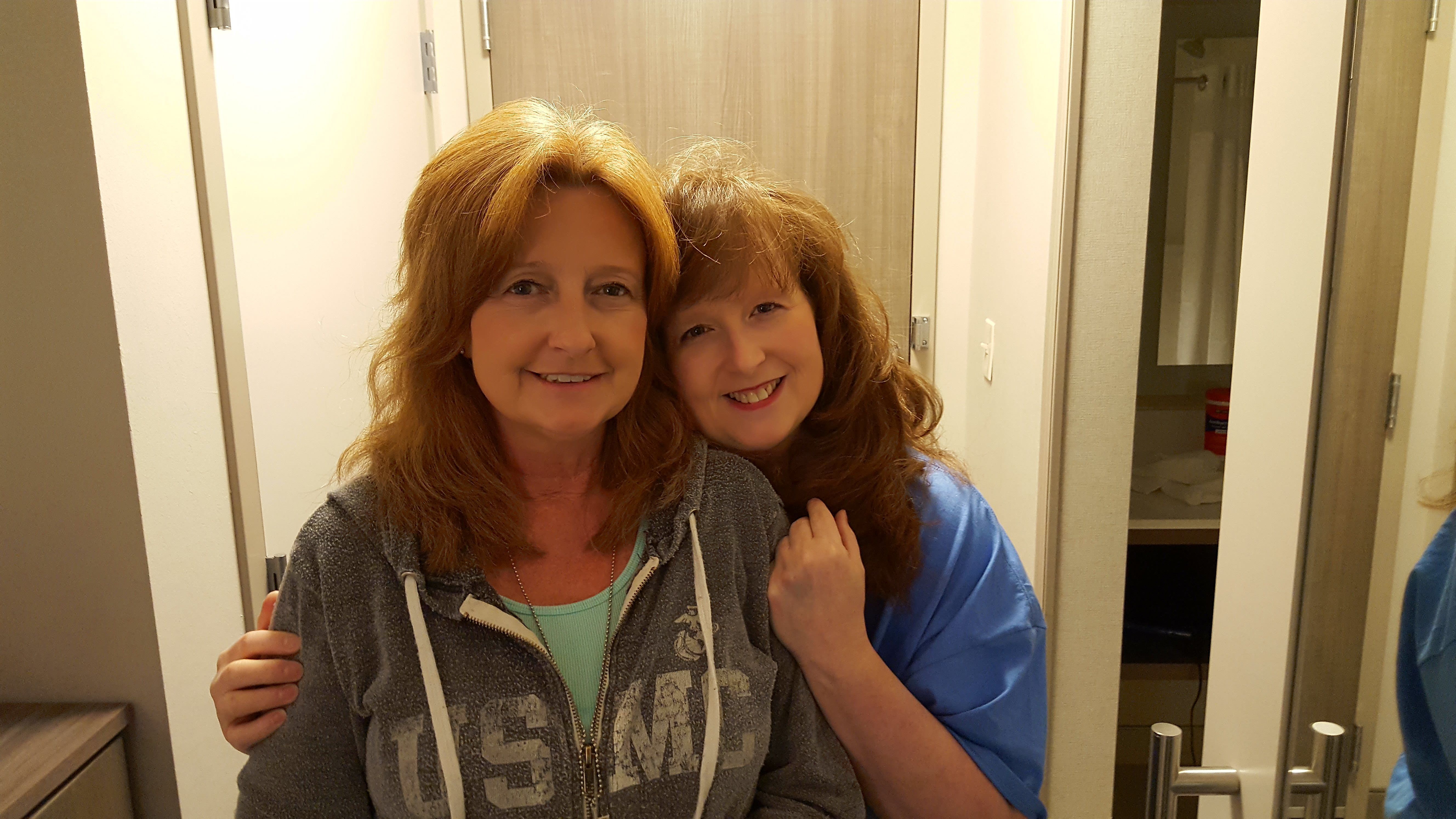 My Sissy (in the gray USMC jacket) visiting me before surgery!)