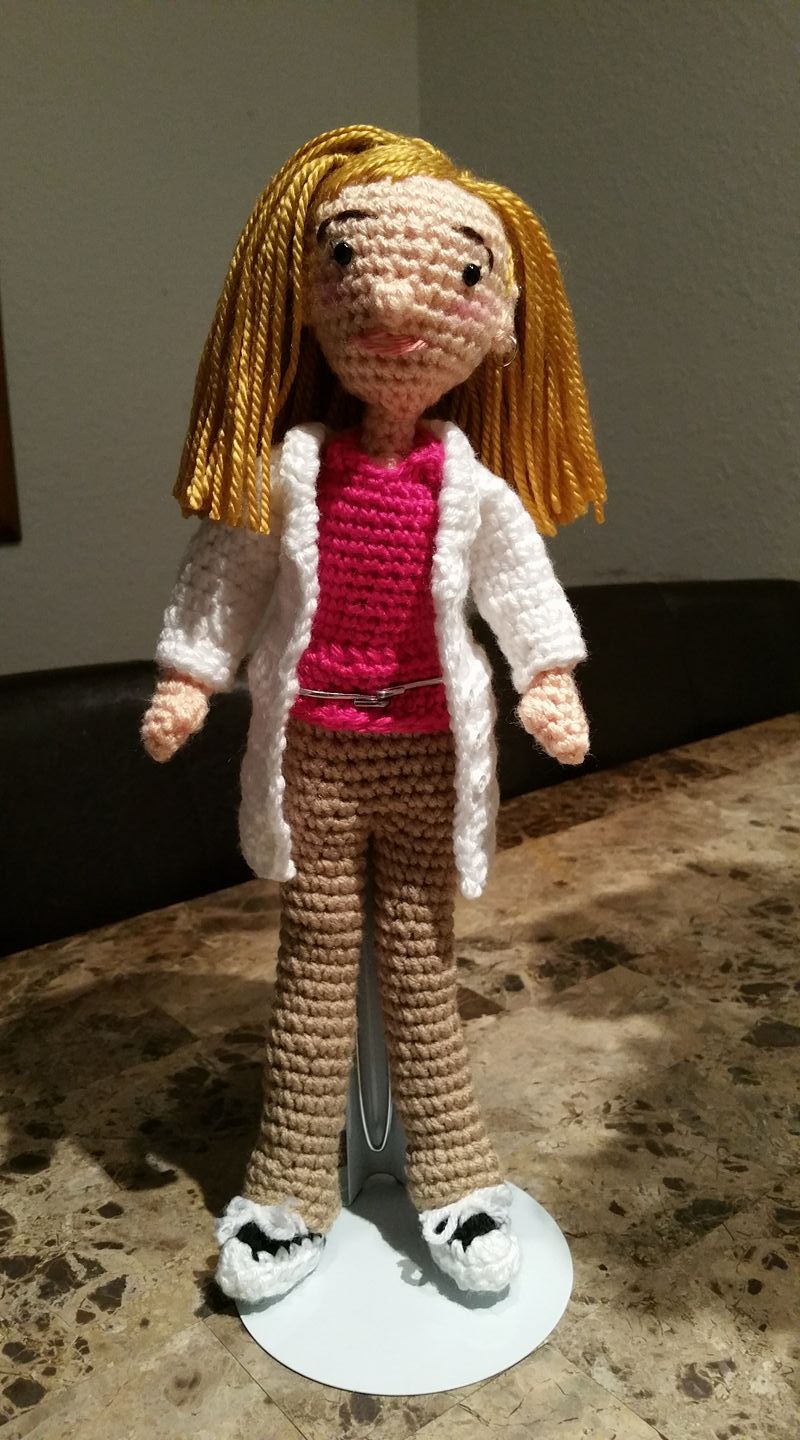 I've been keeping myself busy as I work up to my surgery date (tomorrow!!) by crocheting this doctor doll for my PCP Dr Kristy Magee. She's the one who heard the murmur that eventually led to my life-saving surgery. I'll give it to her in a few weeks si
