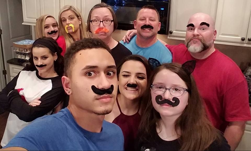 Here's more of my crazy family. Break out fake mustaches and it's a party! We LOVE fake mustaches.