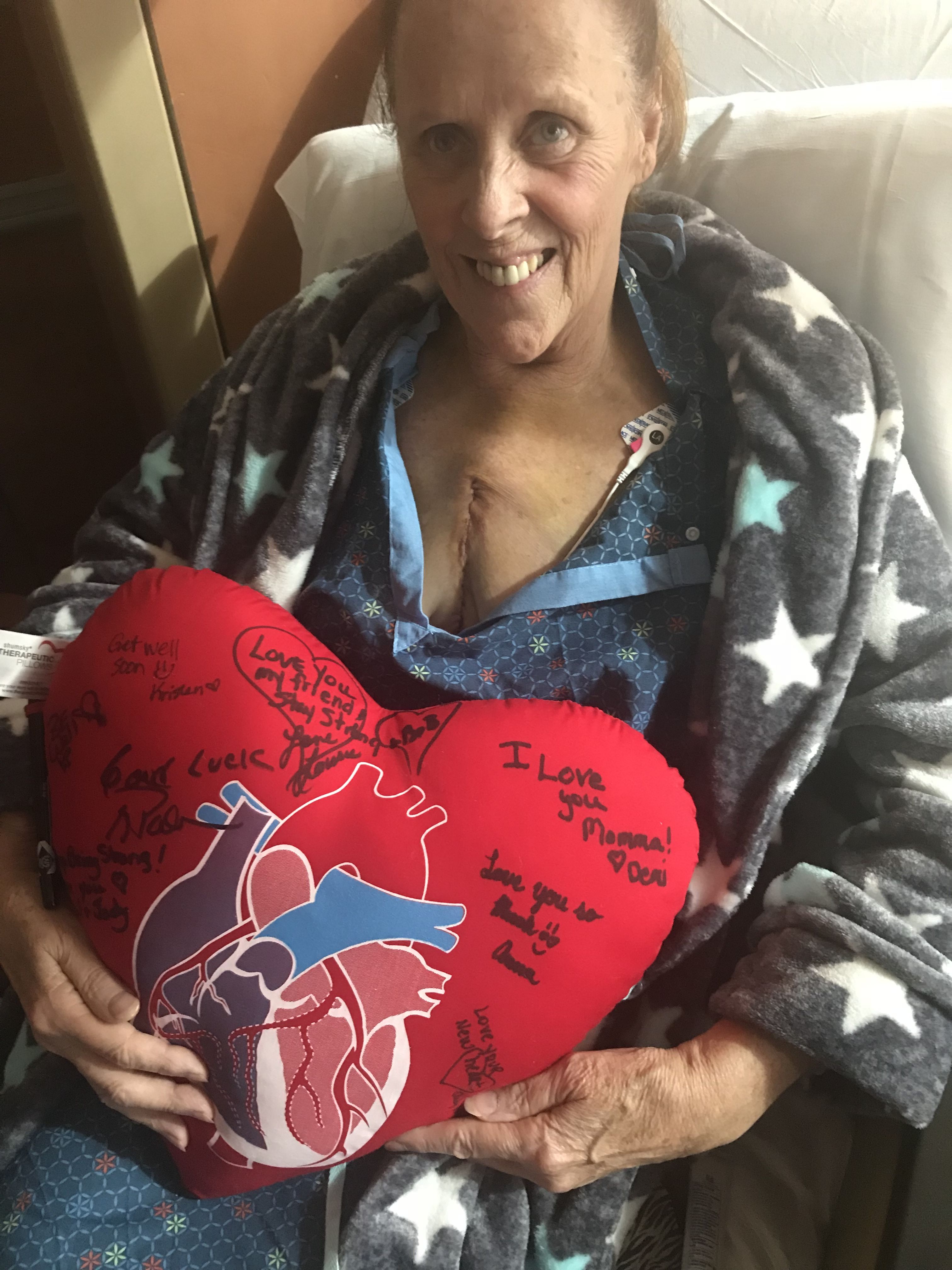 My new Heart Scar and Heart pillow. This was taken on Monday, my surgery was on Thursday. 4 days in!